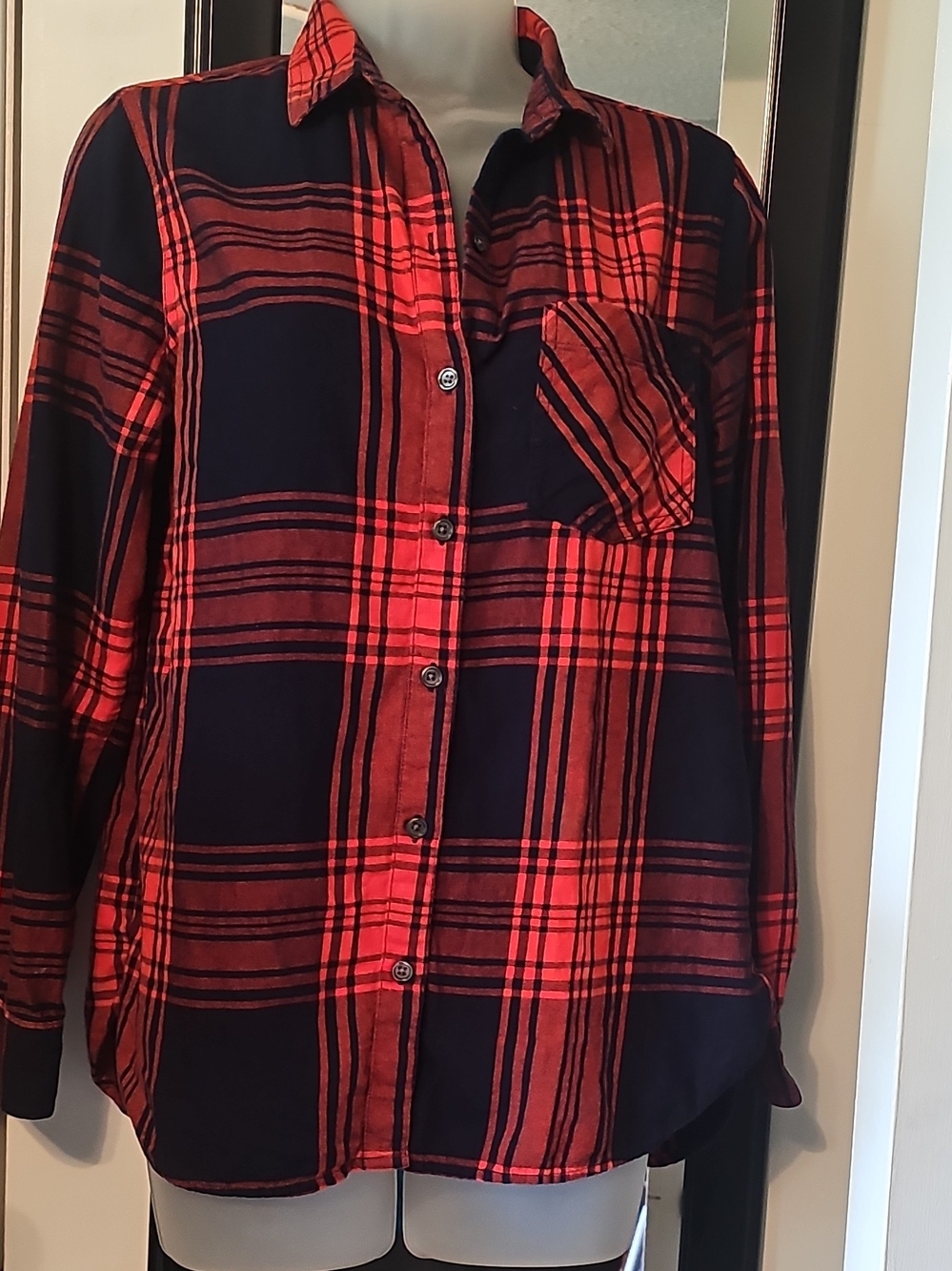 Old Navy Dark Orange & Black Plaid Button-Down Shirt
